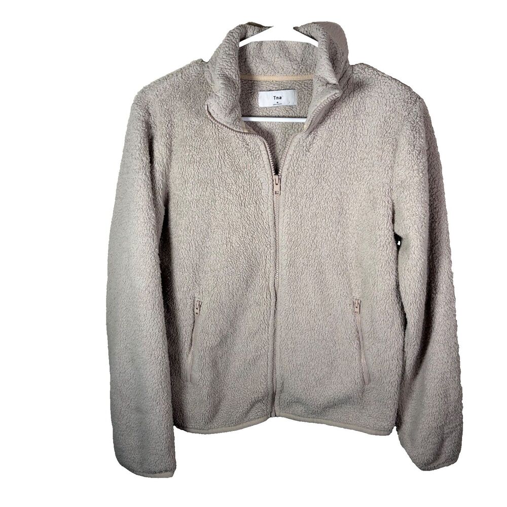 TNA Jacket Women's Medium Beige Full Zip Fuzzy Plush Coat Sherpa Outdoor